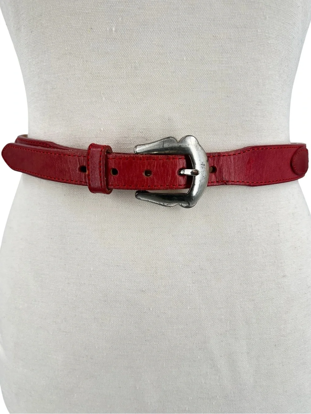 Justin Vintage Red Leather Beaded Belt Multicolor Seed Bead Western Boho Size 28